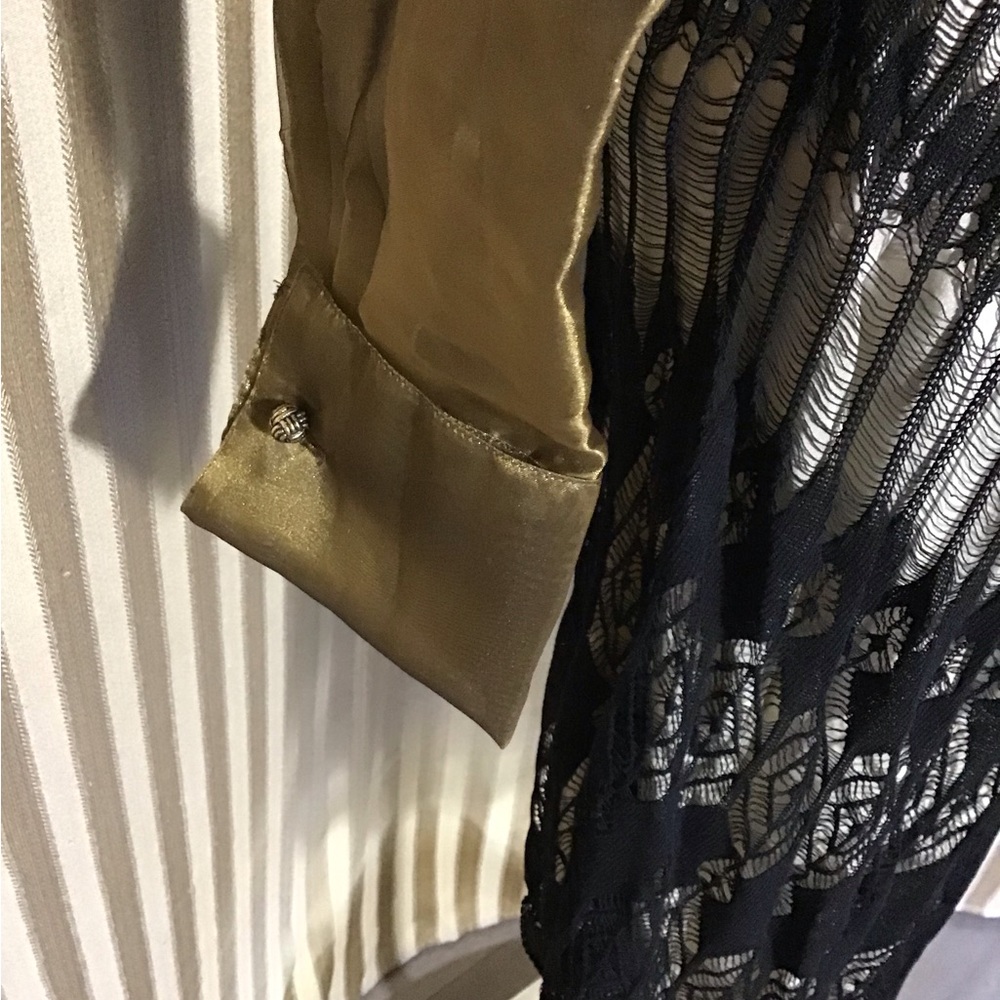 Sheer Metallic Gold Button-Up Blouse - Picture 4 of 6
